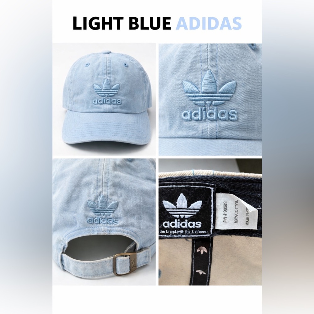 Adidas Originals Strapback Hat Light Blue Trefoil Logo Adjustable Vintage Style